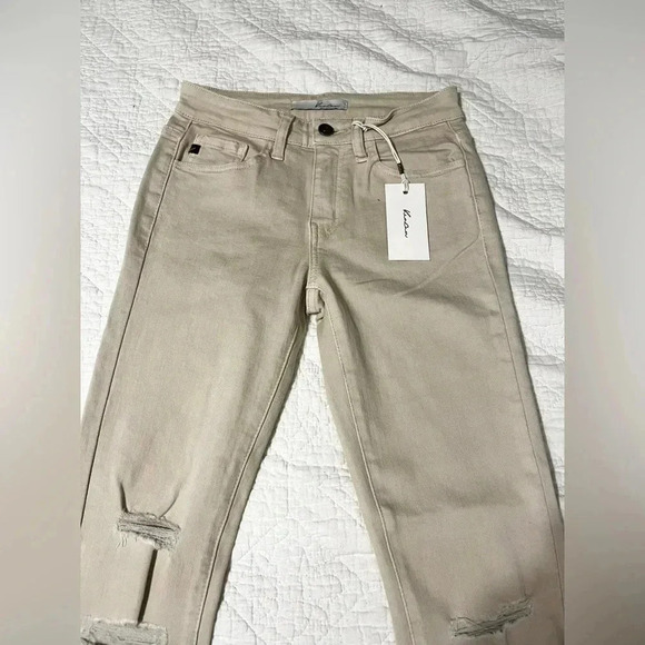 Kancan Jeans Beige Ligh Tan Distressed Cropped Skinny Jeans Estilo NWT Size 3/25 - Picture 3 of 11